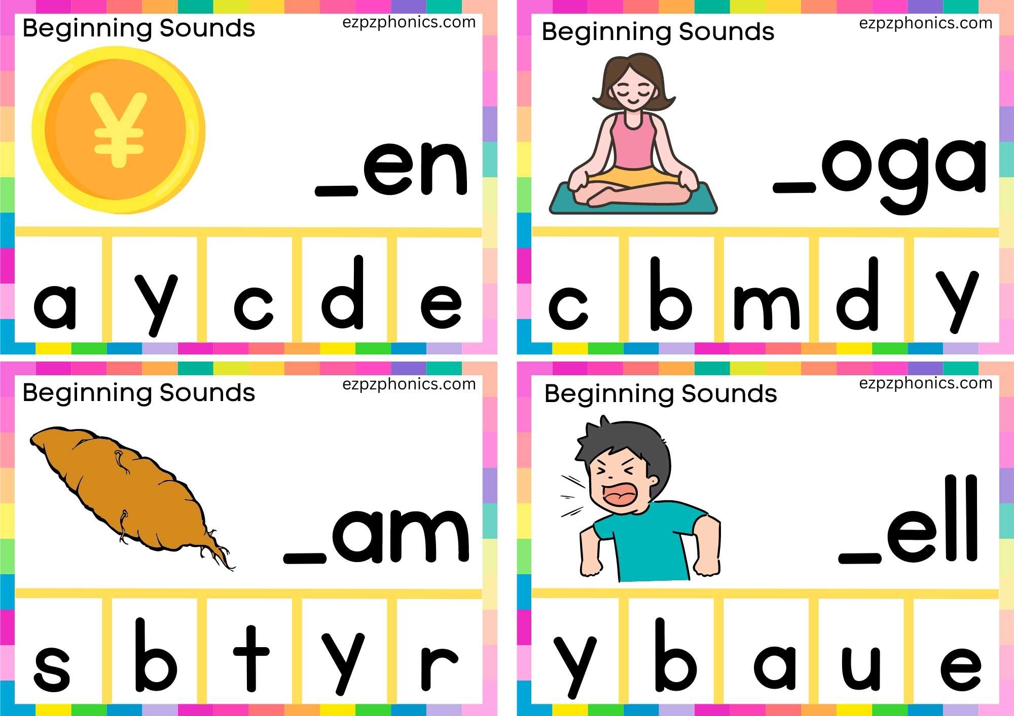 9 Y Beginning Sound Clip Cards